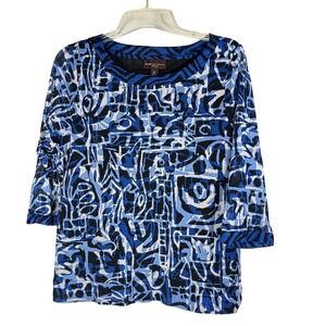 Dana Buchman Woman 1X 3/4 Sleeve Abstract Print‎ Mesh Top